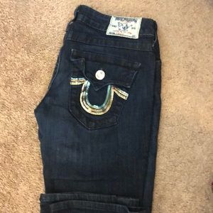 True religion dark blue sequin back pocket jeans